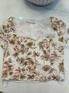 Abercrombie & Fitch Cream Tropical-Print Square-Neck Crop Top